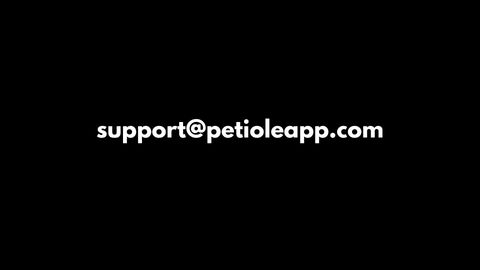 A black slide showing the contact email support@petioleapp.com in white text.
