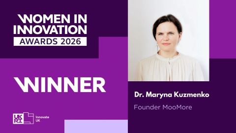 Innovate UK Women in Innovation Awards 2026 winner card for Dr. Maryna Kuzmenko, founder of MooMore.