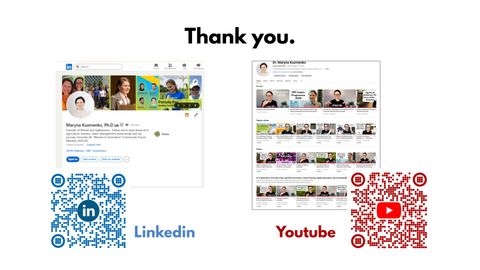 Thank you slide showing Dr Maryna Kuzmenko's LinkedIn profile and YouTube channel with QR codes for each.